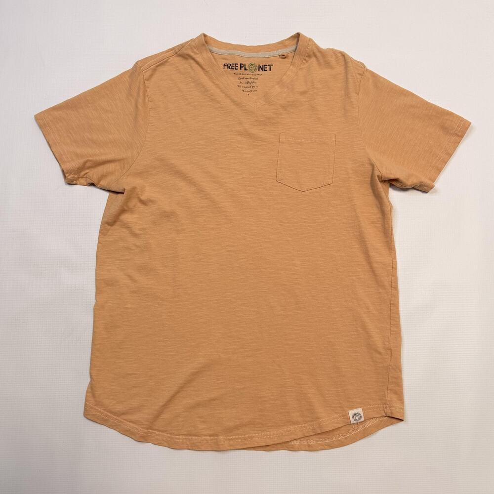 Free Planet Shirt Mens Medium Brown Organic Cotton Pocket Crewneck Tee Eco